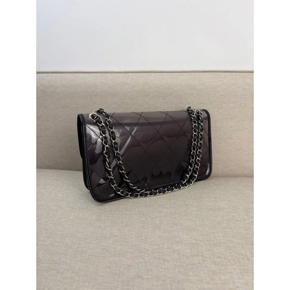 CHANEL Black Patent Leather Classic Flap Medium SHW